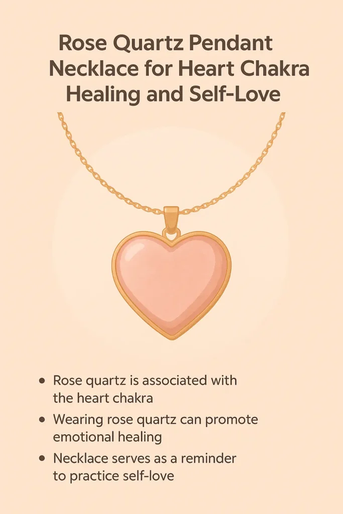 Rose Quartz Heart Chakra Jewelry Rose quartz pendant necklace worn for heart chakra healing and self-love