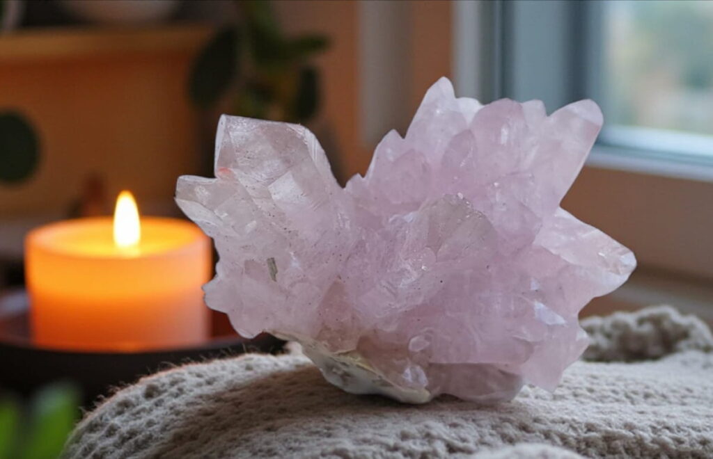 Raw Rose Quartz Crystal Formation Rose quartz crystals showing natural pink healing properties and meanings