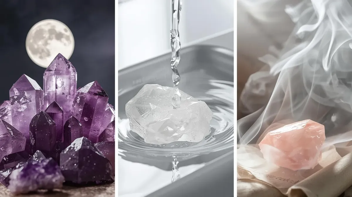 How to cleanse crystals using different methods - moonlight, water, and sage smoke cleansing