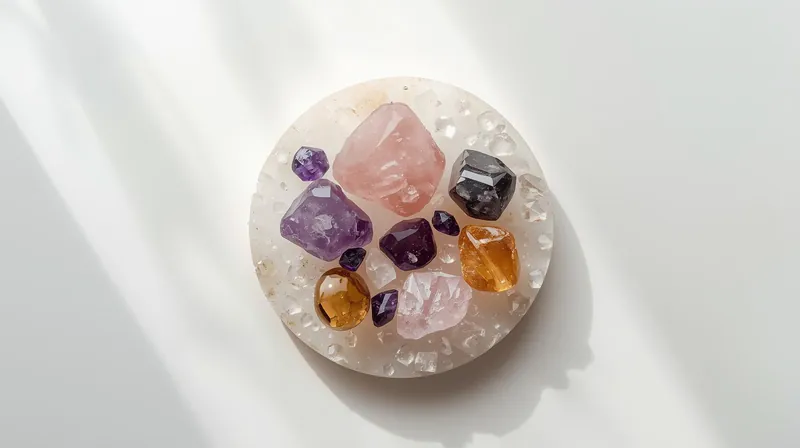 Cleanse crystals with selenite - tumbled stones on selenite charging plate